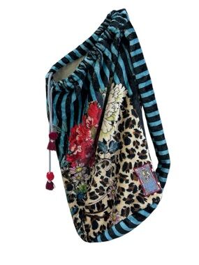 JOHNNY WAS Drawstring Backpack Yoga Bag One Shoulder Sherpa Floral